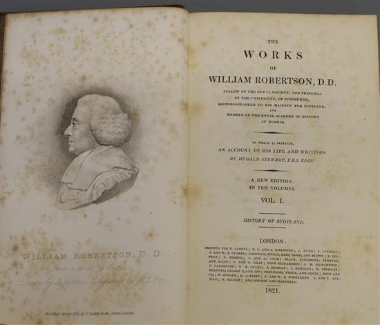 Robertson, William - Works, 10 vols, 8vo, calf, front cover to Vol.10 almost detached, T. Cadell et al, London 1821